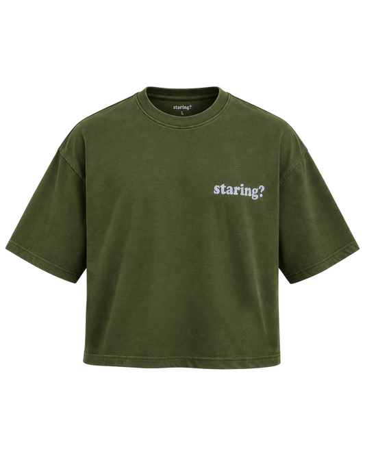 Field Tee front, 'staring?' chest print