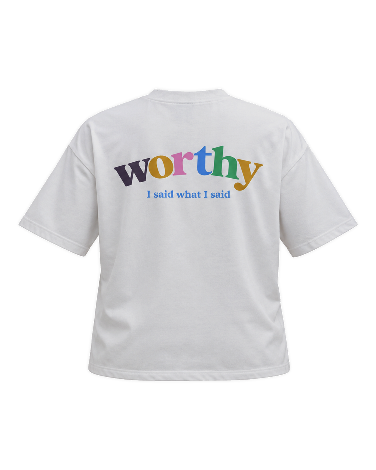 Ghost Drop Tee back, 'worthy / I said what I said'