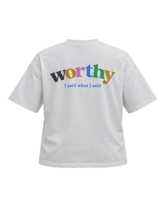 Ghost Drop Tee back, 'worthy / I said what I said'