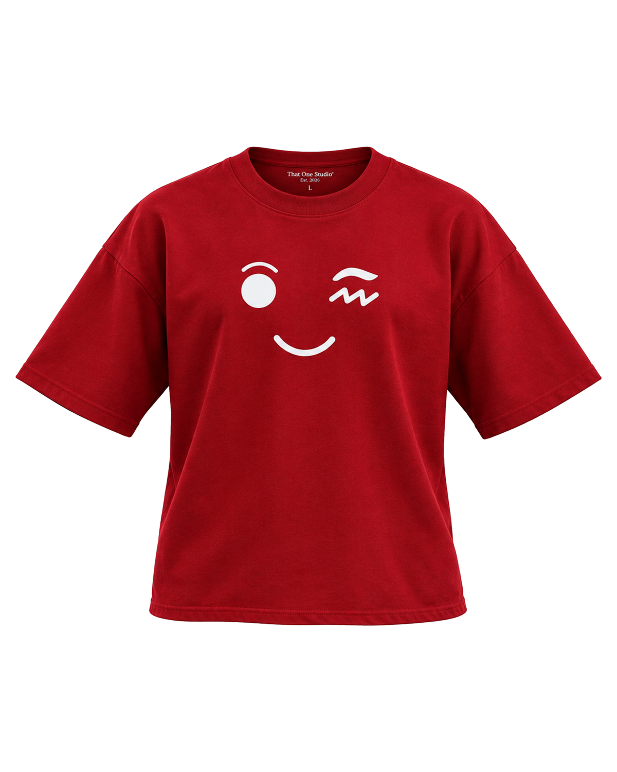 Rouge Drop Tee front, winking face print